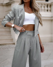Load image into Gallery viewer, Women's Spring Fashion Striped Suits Casual Lapel Long Sleeve Cropped Top And Straight Pants Outfits Women's Clothing