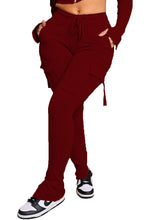 Load image into Gallery viewer, Cargo Pants With Pockets High Waist Drawstring Wide Leg Straight Trousers For Women Overalls