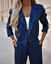 Load image into Gallery viewer, Women's Spring Fashion Striped Suits Casual Lapel Long Sleeve Cropped Top And Straight Pants Outfits Women's Clothing