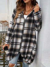 Load image into Gallery viewer, Devine Plaid Zip Up Hooded Coat