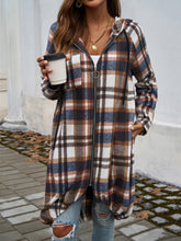 Load image into Gallery viewer, Devine Plaid Zip Up Hooded Coat
