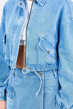 Load image into Gallery viewer, American Bazi Drawstring Waist Crop Denim Jacket