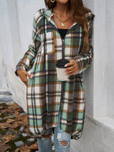 Load image into Gallery viewer, Devine Plaid Zip Up Hooded Coat