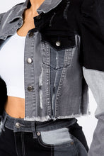 Load image into Gallery viewer, American Bazi Button Up Cropped Patchwork Denim Jacket