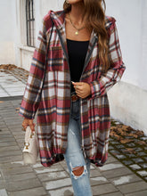 Load image into Gallery viewer, Devine Plaid Zip Up Hooded Coat
