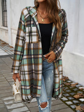 Load image into Gallery viewer, Devine Plaid Zip Up Hooded Coat
