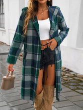 Load image into Gallery viewer, Devine Plaid Long Sleeve Hooded Coat
