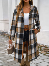 Load image into Gallery viewer, Devine Plaid Long Sleeve Hooded Coat
