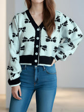 Load image into Gallery viewer, Bow V-Neck Button Down Long Sleeve Cardigan
