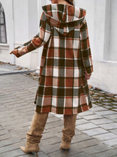 Load image into Gallery viewer, Devine Plaid Long Sleeve Hooded Coat
