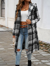 Load image into Gallery viewer, Devine Plaid Long Sleeve Hooded Coat
