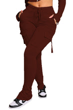 Load image into Gallery viewer, Cargo Pants With Pockets High Waist Drawstring Wide Leg Straight Trousers For Women Overalls
