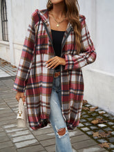 Load image into Gallery viewer, Devine Plaid Zip Up Hooded Coat
