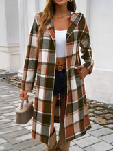 Load image into Gallery viewer, Devine Plaid Long Sleeve Hooded Coat
