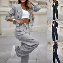 Load image into Gallery viewer, Women's Spring Fashion Striped Suits Casual Lapel Long Sleeve Cropped Top And Straight Pants Outfits Women's Clothing
