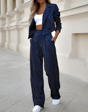 Load image into Gallery viewer, Women's Spring Fashion Striped Suits Casual Lapel Long Sleeve Cropped Top And Straight Pants Outfits Women's Clothing
