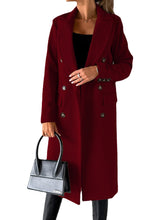 Load image into Gallery viewer, Double Breasted Lapel Coat Winter Fashion Solid Slim Long Jacket Long Sleeve Tops Womens Clothing
