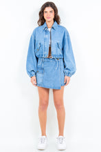 Load image into Gallery viewer, American Bazi Drawstring Waist Crop Denim Jacket
