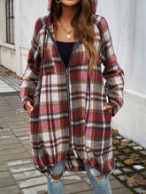 Load image into Gallery viewer, Devine Plaid Zip Up Hooded Coat
