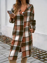 Load image into Gallery viewer, Devine Plaid Long Sleeve Hooded Coat
