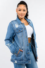 Load image into Gallery viewer, American Bazi Full Size Button Up Distressed Denim Jacket
