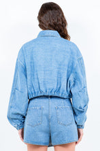 Load image into Gallery viewer, American Bazi Drawstring Waist Crop Denim Jacket
