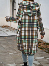 Load image into Gallery viewer, Devine Plaid Zip Up Hooded Coat
