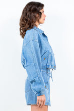 Load image into Gallery viewer, American Bazi Drawstring Waist Crop Denim Jacket
