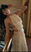 Load image into Gallery viewer, 2pcs Women's Dress Suit Sexy Sleeveless Backless Cropped Halter Top And Pleated Long Skirt Beach Clothing
