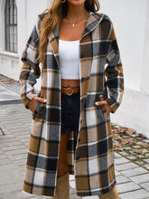 Load image into Gallery viewer, Devine Plaid Long Sleeve Hooded Coat
