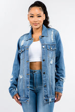 Load image into Gallery viewer, American Bazi Full Size Button Up Distressed Denim Jacket
