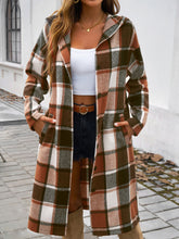 Load image into Gallery viewer, Devine Plaid Long Sleeve Hooded Coat
