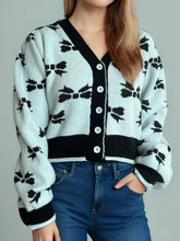 Load image into Gallery viewer, Bow V-Neck Button Down Long Sleeve Cardigan
