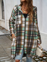 Load image into Gallery viewer, Devine Plaid Zip Up Hooded Coat
