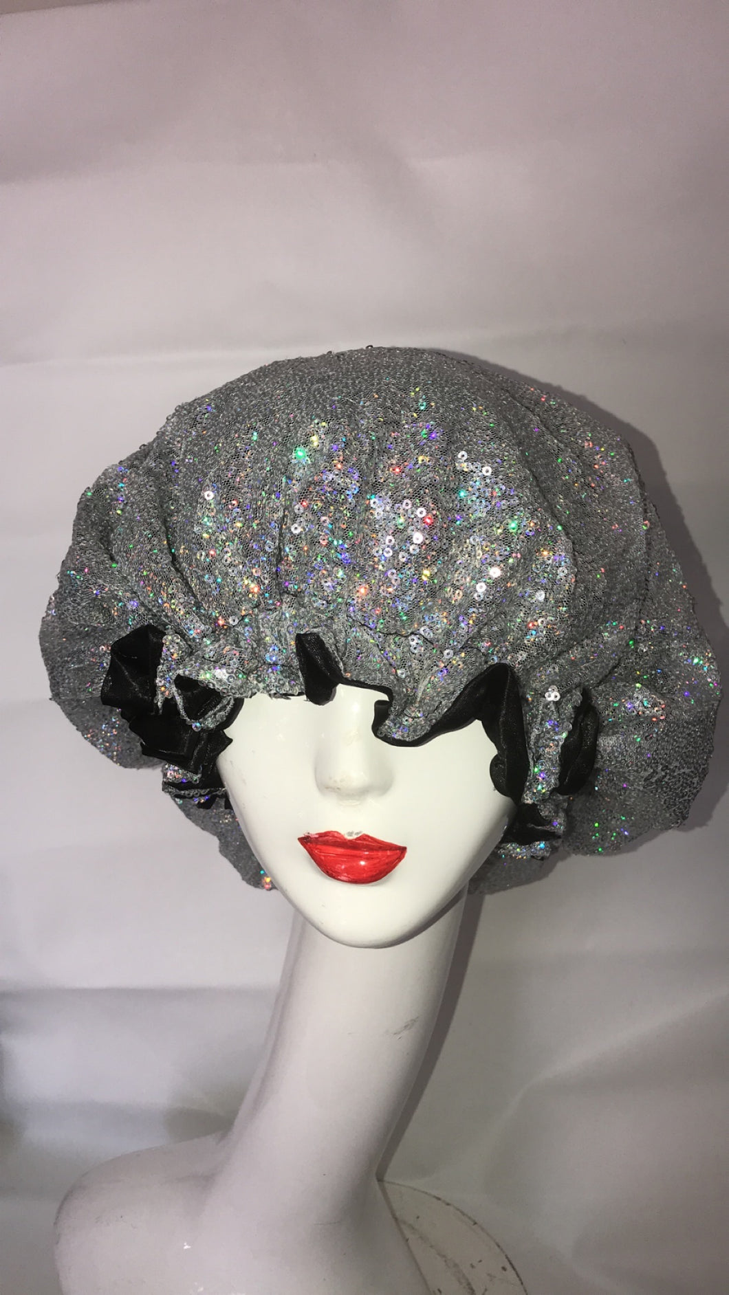 Iridescent sequined hair bonnets